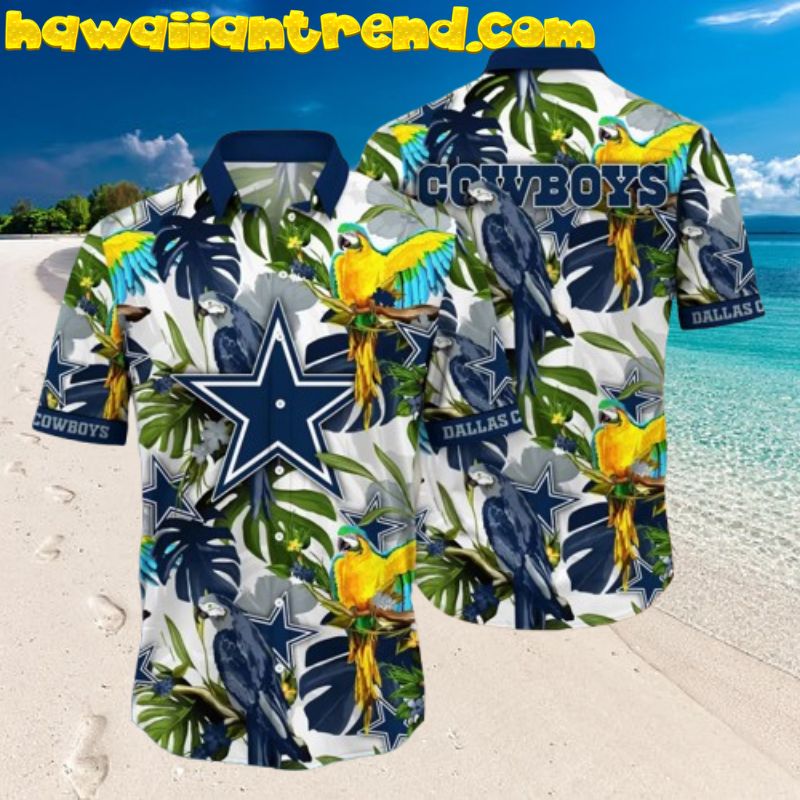 Dallas Cowboy Highland Tropical Parrot Monstera Aloha Hawaiian Shirt Dallas Cowboy Highland Tropical Parrot Monstera Aloha Hawaiian Shirt
