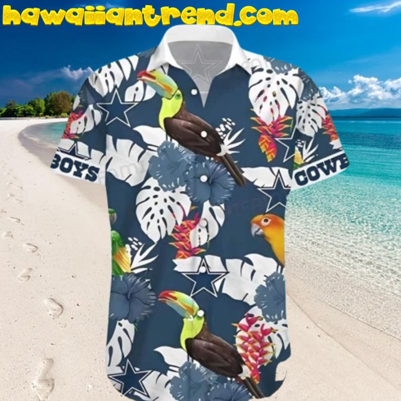 Dallas Cowboys Aloha Hawaiian Shirt With Parrot And Tropical Floral Dallas Cowboys Aloha Hawaiian Shirt With Parrot And Tropical Floral
