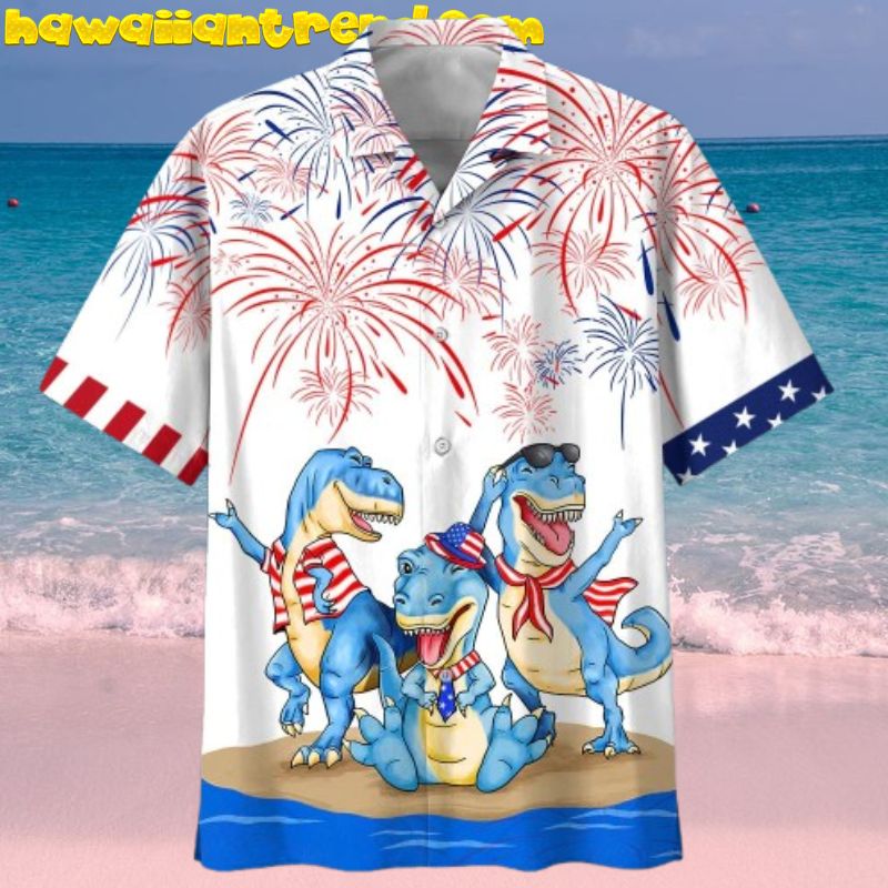 Dinosaur Celebrater 4th Of July Independence Day Firework Hawaiian Shirt