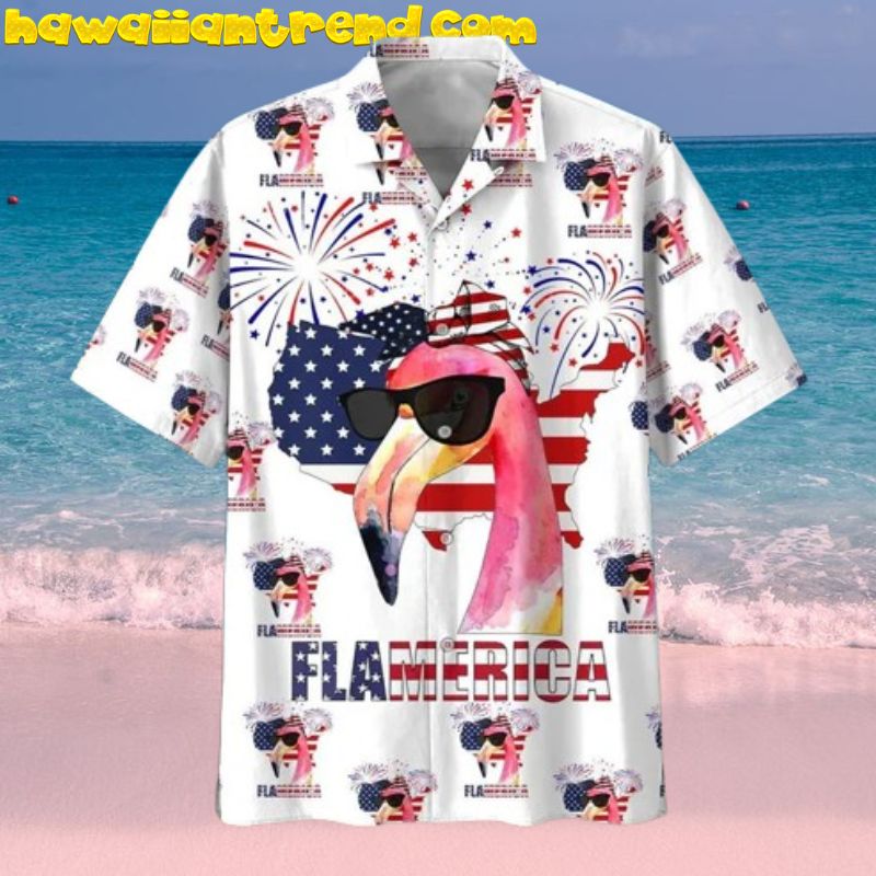 Flamingo American Flag Happy Indepence Day Flamerica 4th of July Hawaiian Shirt