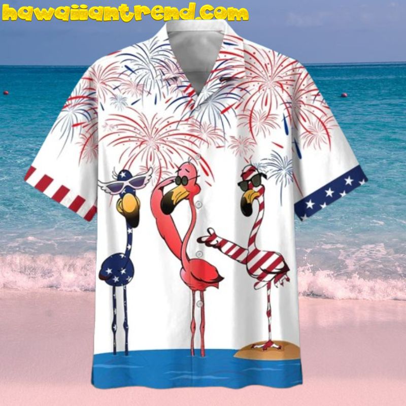 Flamingo Happy Independence Day Firework 4th of July Flamingo Hawaiian Shirt