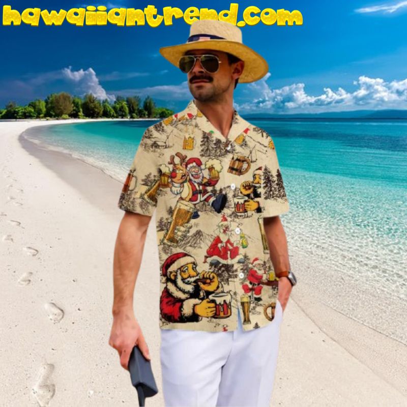 Funny Drunk Santa Claus And Beer Smoking Christmas Hawaiian Shirt