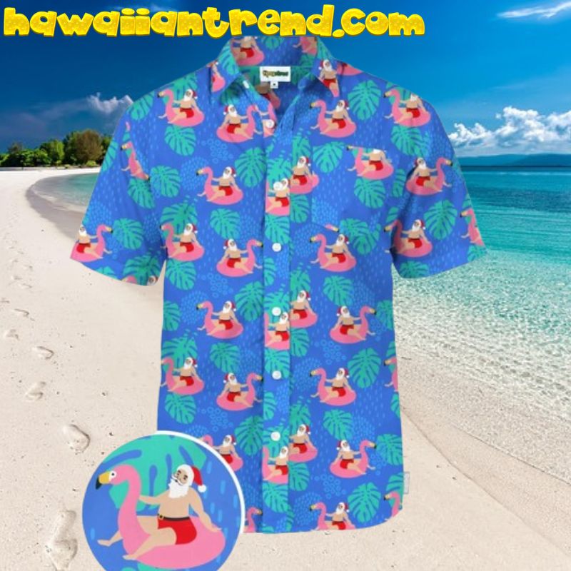 Funny Santa Pool Party Tropical Christmas Hawaiian Shirt