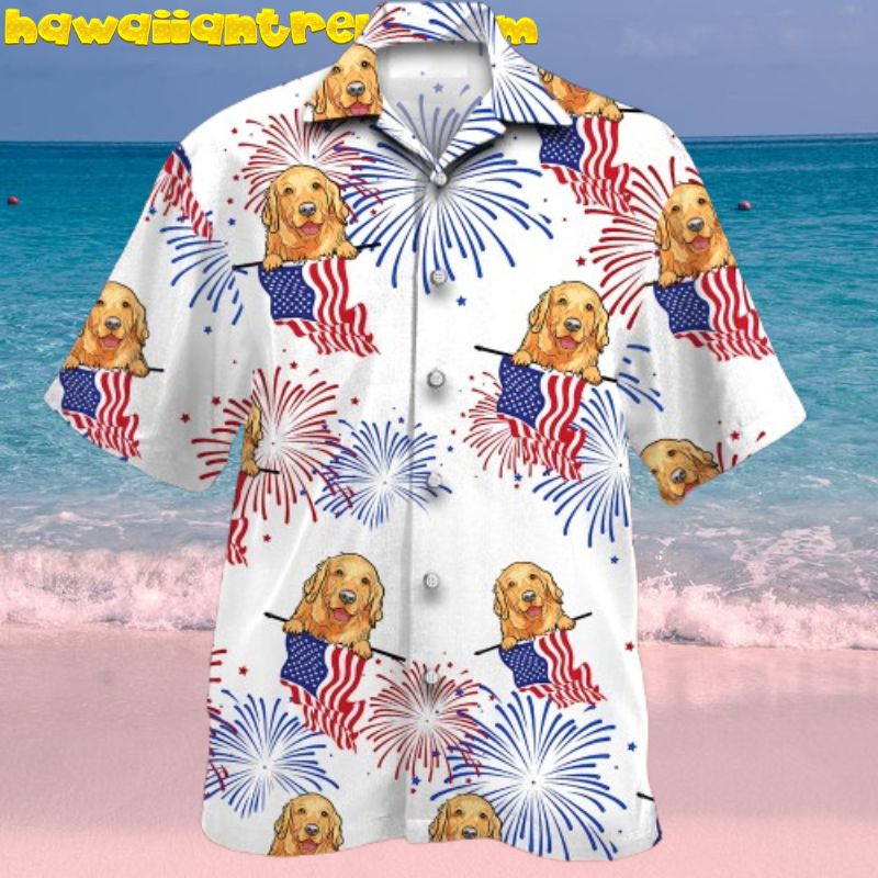 Golden Retriever 4th Of July USA Flag Hawaiian Shirt