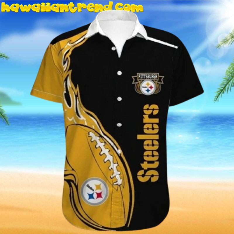 NFL Pittsburgh Steelers Black And Flame Ball Hawaiian Shirt NFL Pittsburgh Steelers Black And Flame Ball Hawaiian Shirt
