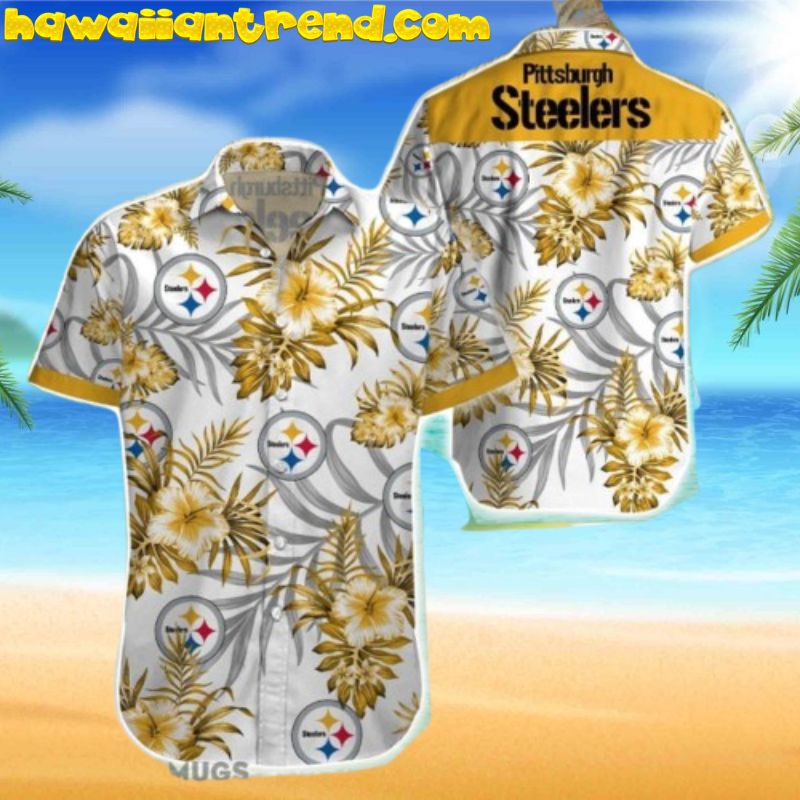NFL Pittsburgh Steelers Palm Leaves Hibicus Flower Printing Hawaiian Shirt NFL Pittsburgh Steelers Palm Leaves Hibicus Flower Printing Hawaiian Shirt