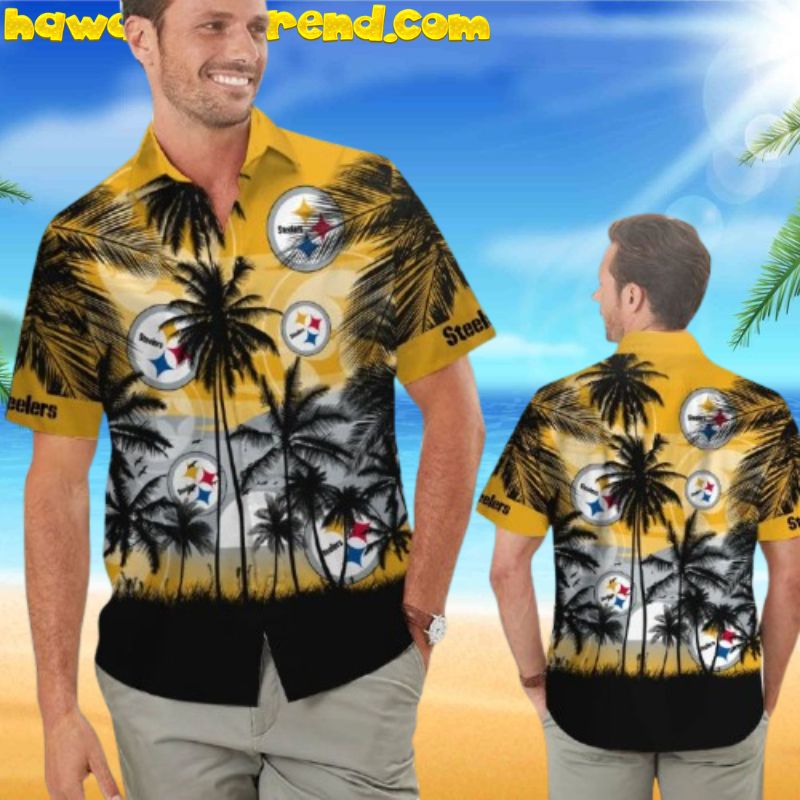 NFL Pittsburgh Steelers Tropical Island Sunset Aloha Hawaiian Shirt