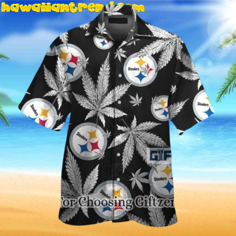 Pittsburgh Steelers Cannabis Black Aloha Hawaiian Shirt