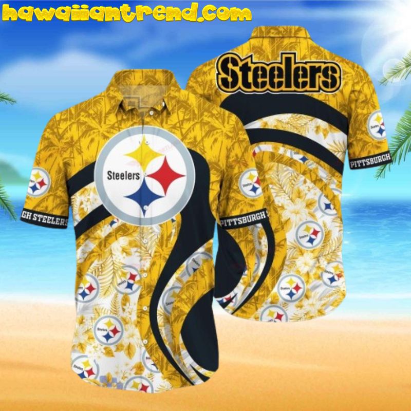 Pittsburgh Steelers NFL Logo Palm Island Sunrise Aloha Hawaiian Shirt