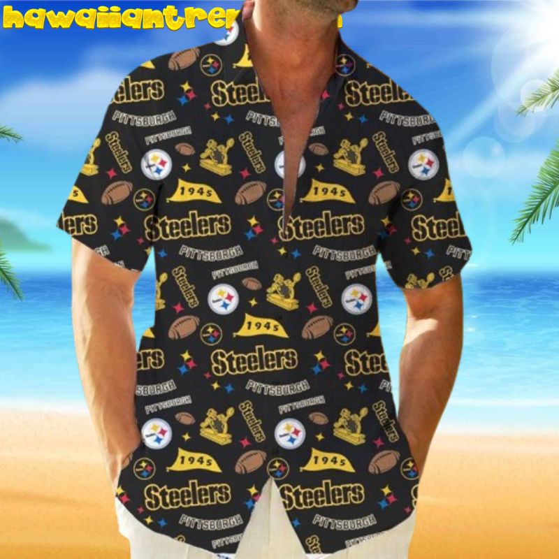 Pittsburgh Steelers Simple Pattern Coconut Tree Island Hawaiian Shirt