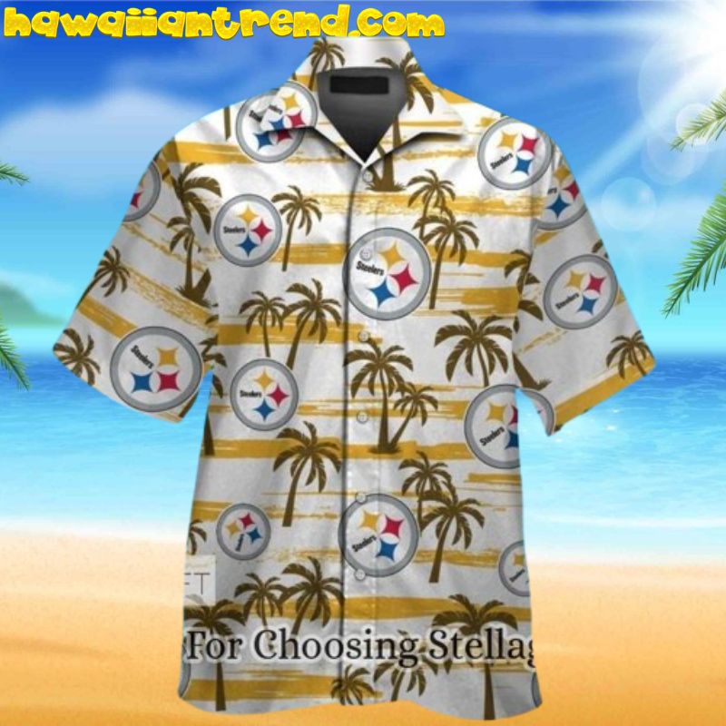Pittsburgh Steelers Simple Pattern Coconut Tree Island Hawaiian Shirt