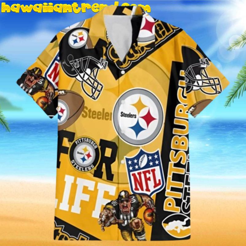 Pittsburgh Steelers Vintage Style Logo, Mascot Summer Hawaiian Shirt
