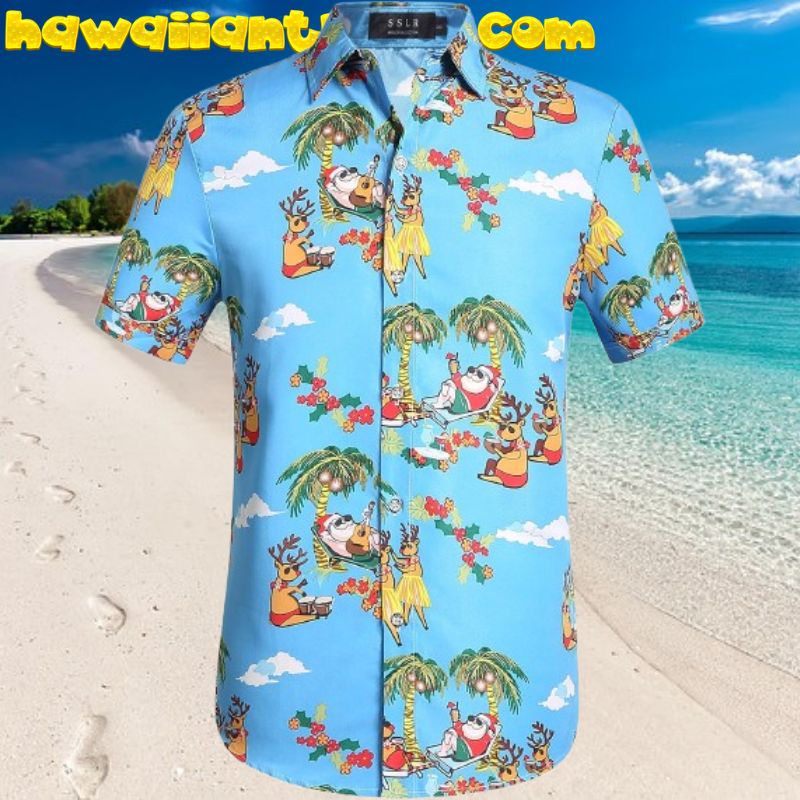 Rudolph And Santa Enjoy Christmas Vacation Aloha Hawaiian Shirt