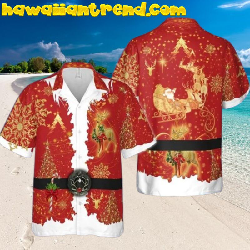 Santa Claus And Reindeers On Christmas Night Hawaiian Shirt