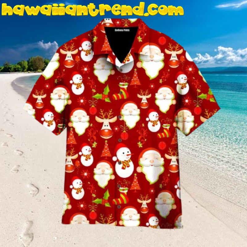 Santa, Rudolph and Christmas Pattern Aloha Hawaiian Shirt