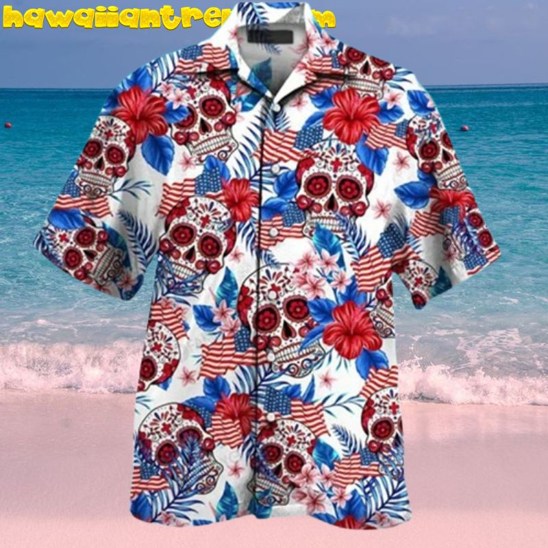 Sugar Skull Day Of The Dead 4th Of July Tropical Hawaiian Shirt