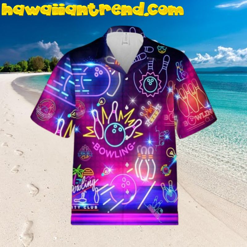 3D Neon Bowling Club Printed Aloha Party Hawaiian Shirt