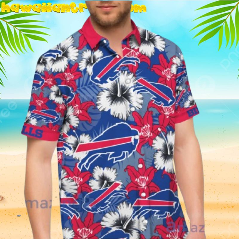 Buffalo Bills Logo Pattern Tropical Floral And Leaves Hawaiian Shirt