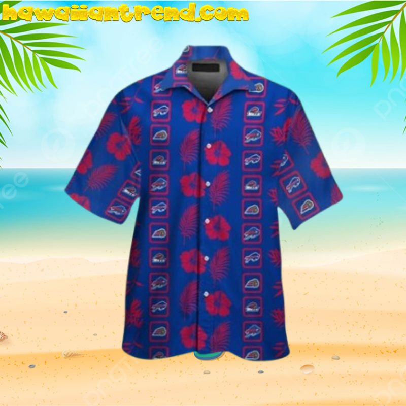 Buffalo Bills Simple Design With Hibicus, Palm Leaves Short Sleeve Hawaiian Shirt