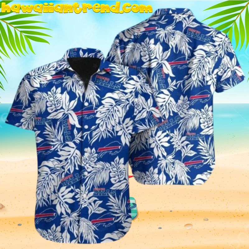 Buffalo Bills Tropical Leaves Pattern Blue Theme Hawaiian Shirt