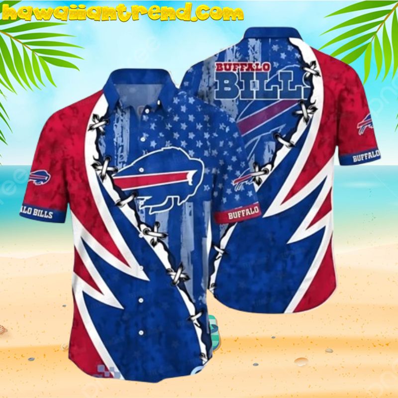 Buffalo Bills US Flag and Stripes Blue and Red Hawaiian Shirt