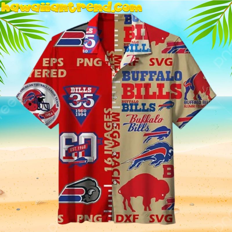 Buffalo Bills Vintage Design 80’s Red And Sand Color Hawaiian Shirt