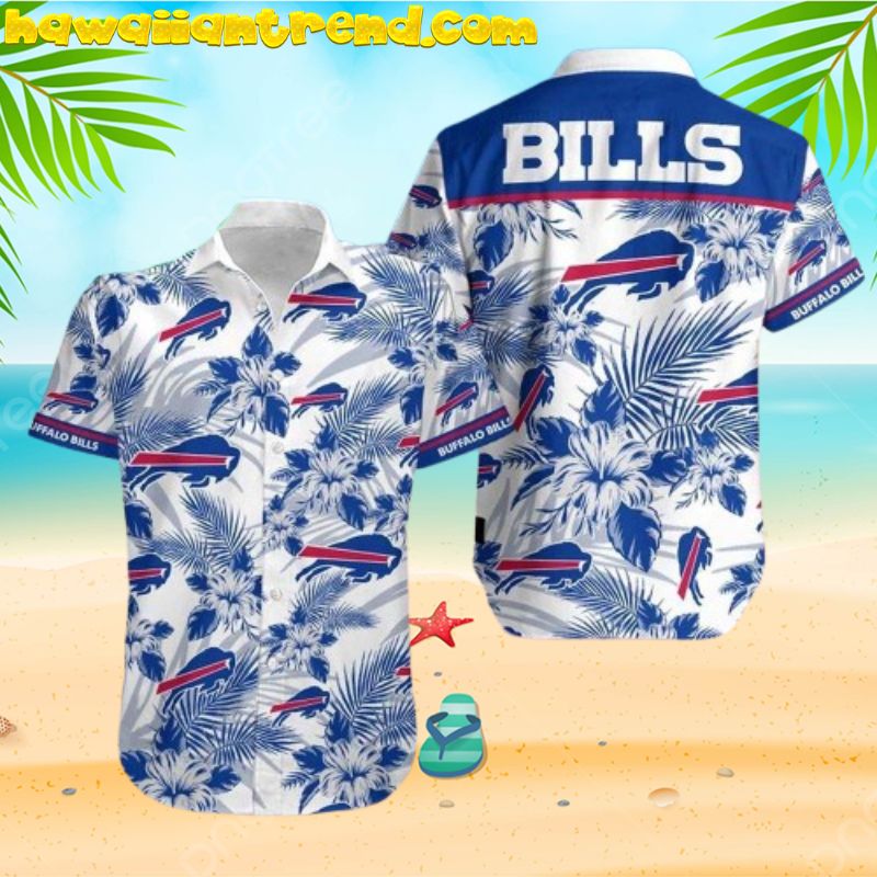 Bufflalo Bills NFL Tropical Leaves White Theme Hawaiian Shirt