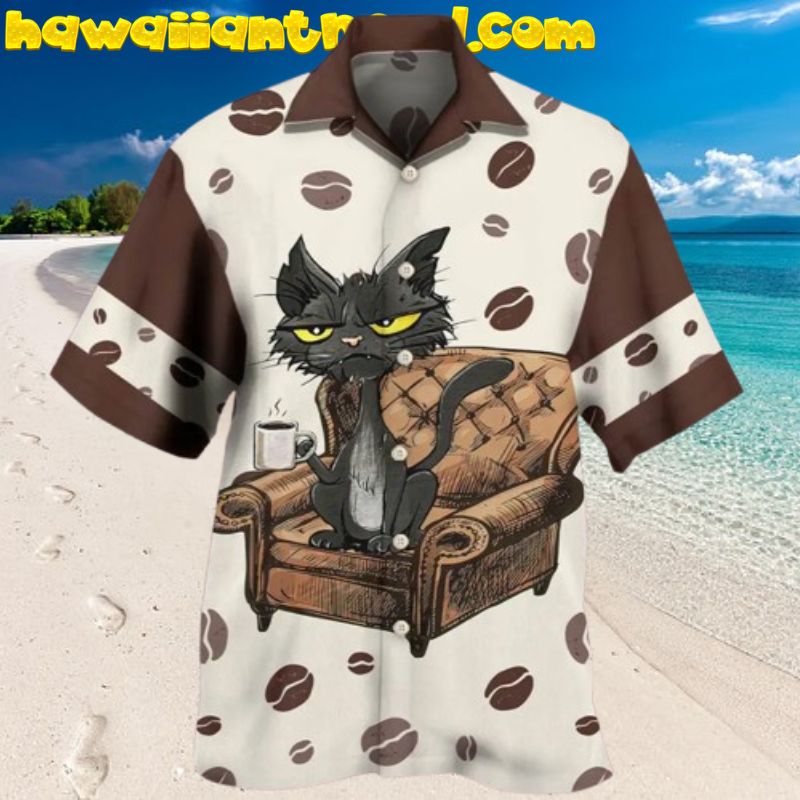 Cat Hawaiian Shirt With Coffee Shop For Men and Women