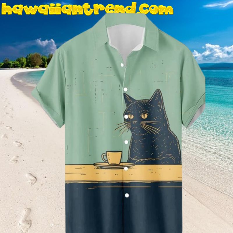 Coffee Cat Morning Simple Design Hawaiian Shirt