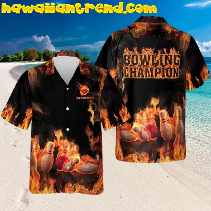 Custom Name Flame Bowling Champion My Ball Are On Fire Hawaiian Shirts