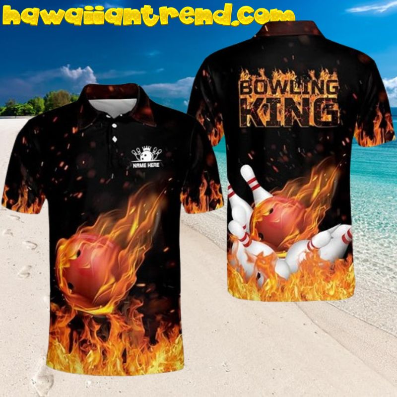 Custom Name Flame Bowling King Aloha Hawaiian Shirt