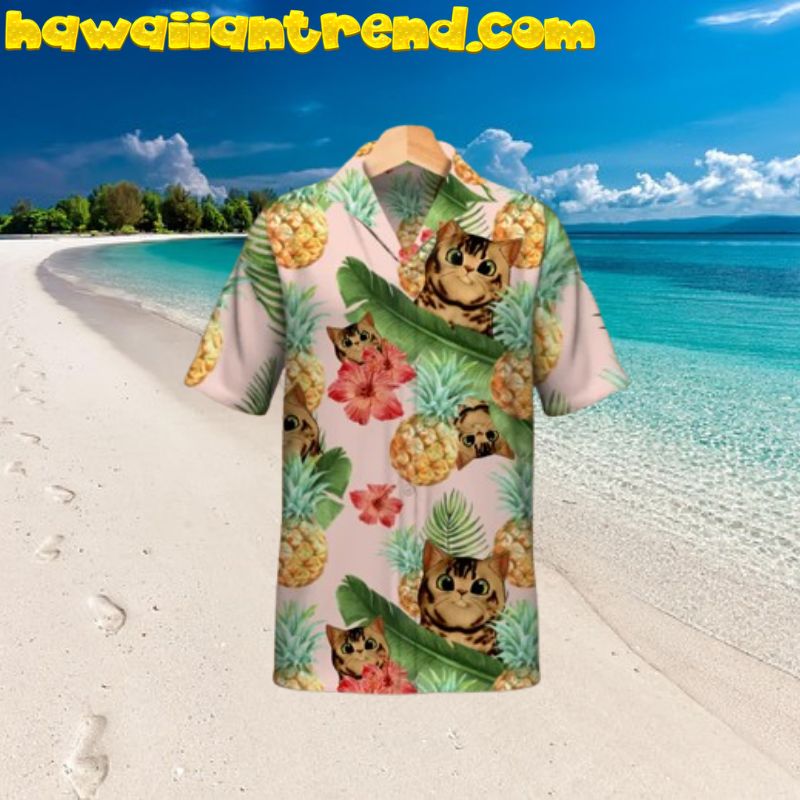 Cute Cat With Pineapple And Hibicus Hawaiian Shirt