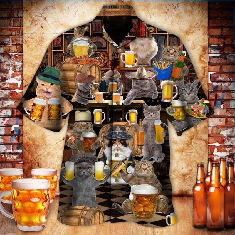 Cute Cats Drink Beer With Fish And Pizza Hawaiian Shirt
