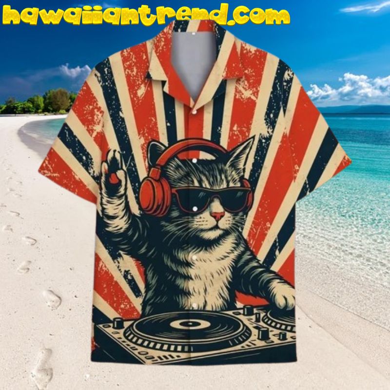 Funny DJ Cat Retro Vintagr Hawaiian Shirt For Men Women
