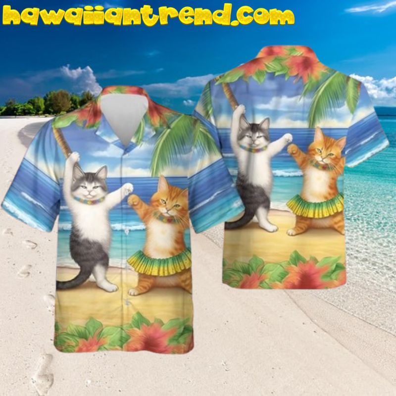 Hula Cat Dancing On The Beach Hawaiian Shirt