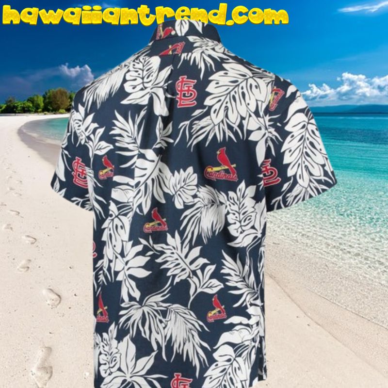 Men’s St. Louis Cardinals Logo Navy Theme Tropical Leaf Aloha Hawaiian Shirt
