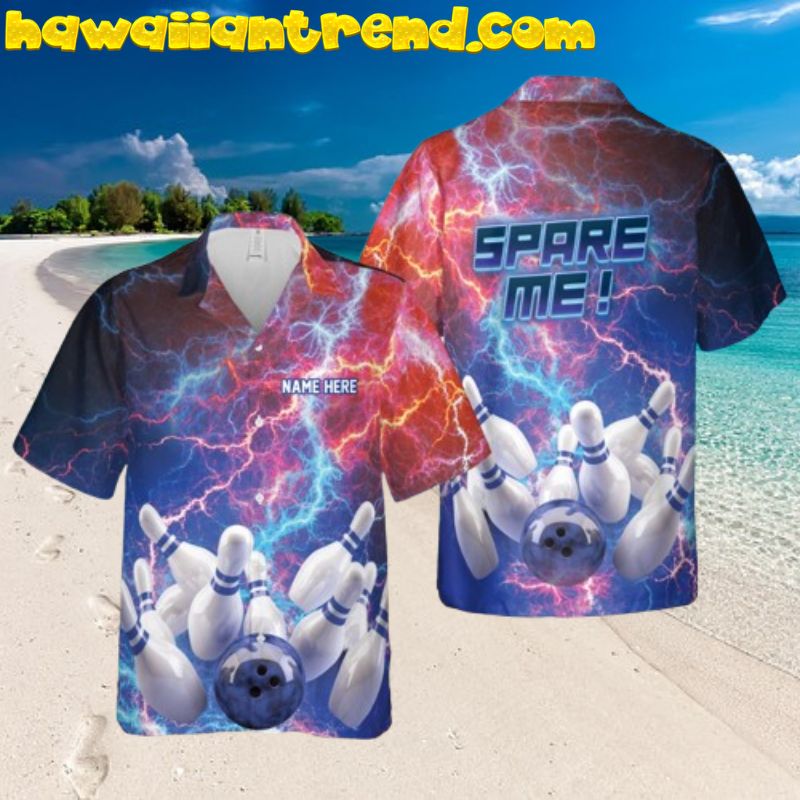Personalized Name Thunder Bowling Pins and Ball Spare Me Hawaiian Shirt