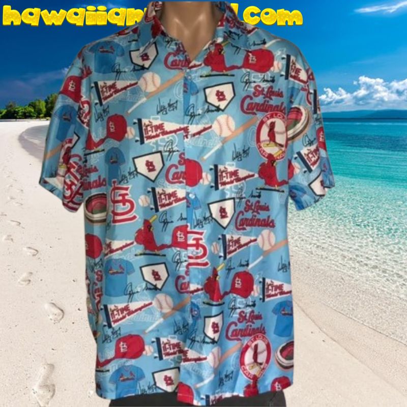 St. Louis Cardinals All Icon Blue Theme Vintage 90’s Aloha Hawaiian Shirt