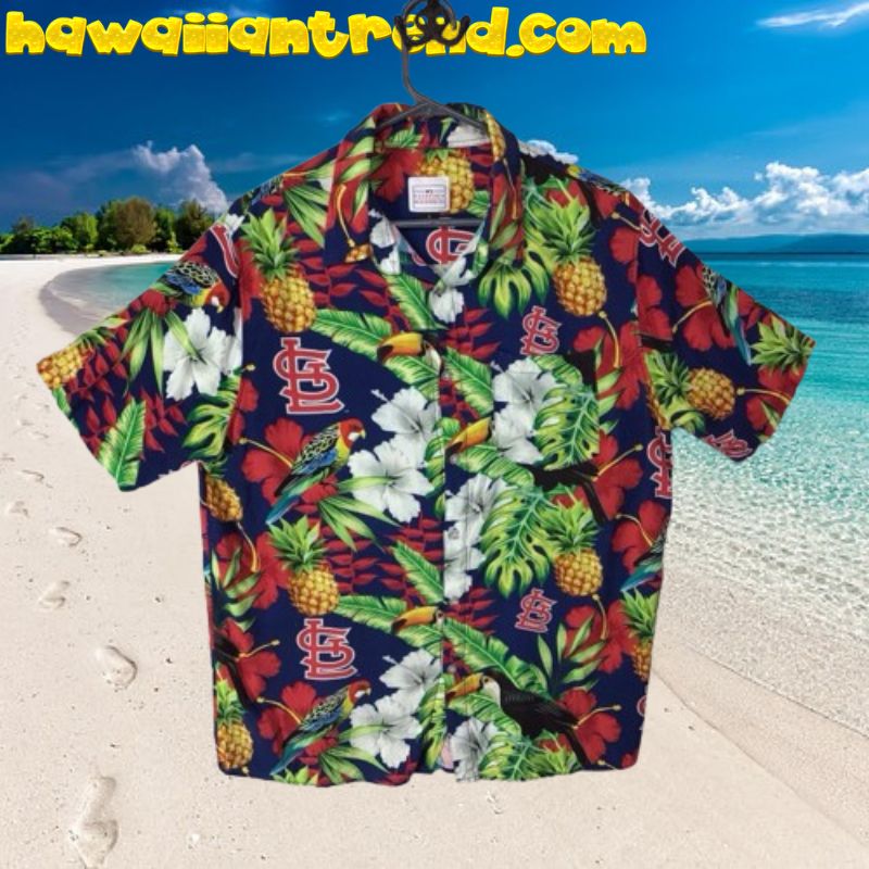 St Louis Cardinals Floral Pineapples Parrot Men Hawaiian Shirt
