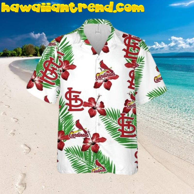 St. Louis Cardinals Hibiscus Flower Palm Leaves White Theme Hawaiian Shirt