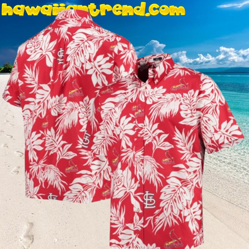 St. Louis Cardinals Tropical Leaves Aloha Button-Up Red Theme Hawaiian Shirt