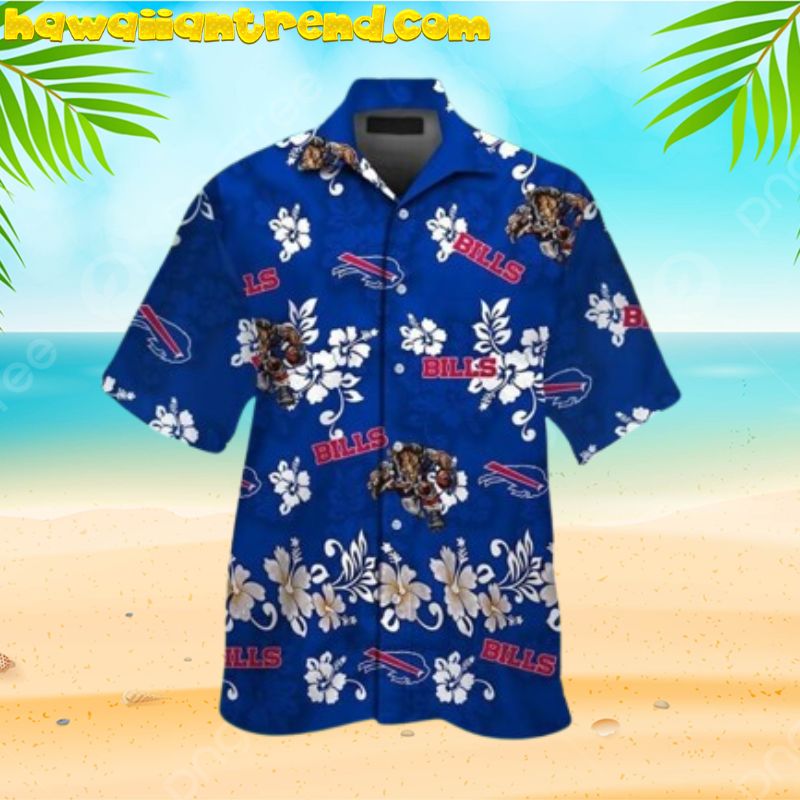 Tropical Buffalo Bills NFL Mascot And Hibicus Flower Button-Up Hawaiian Shirt