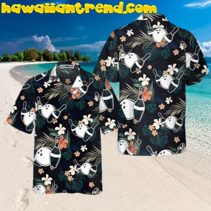 Tropical Leaves And Flower Bowling Men Hawaiian Shirt