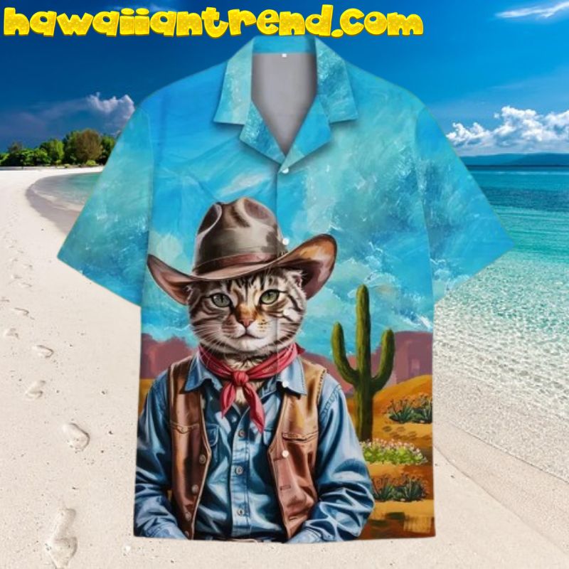 Western Cowboy Cat Hawaiian Shirt for Men Women