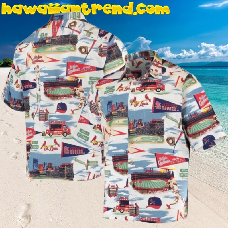 White St. Louis Cardinals Scenic Feature Button-Up Hawaiian Shirt