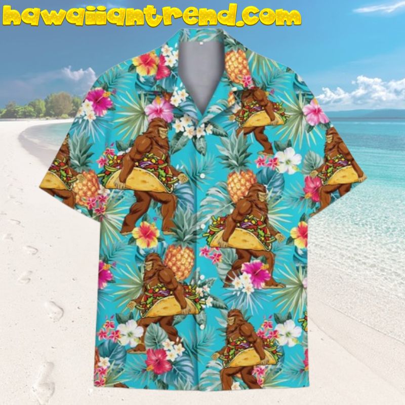 Bigfoot Taco Tropical Floral Pineapple Hawaiian Shirt