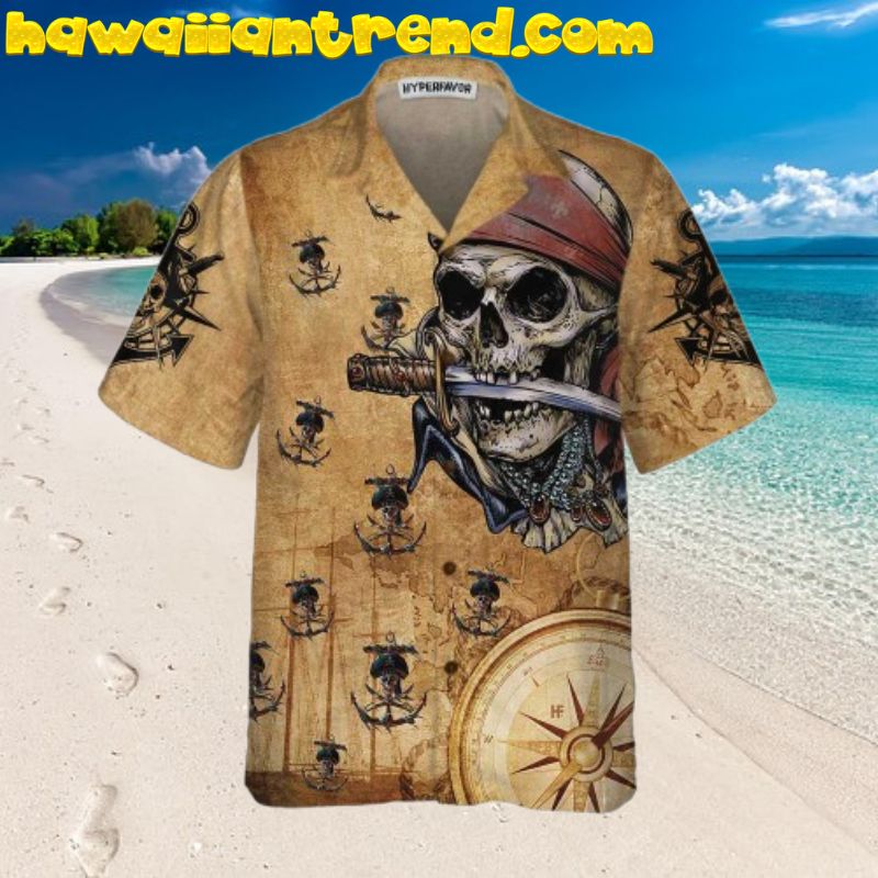 Captain Pirate Horror Skull With Knife Hawaiian Shirt