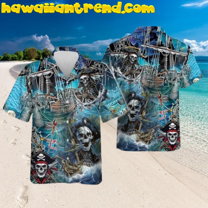 Captain Skull Pirate Ghost Ocean Aloha Hawaiian Shirt