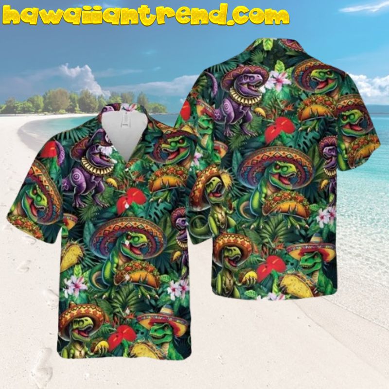 Cinco De Mayo Taco Dinosaur Tropical Forest Hawaiian Shirt