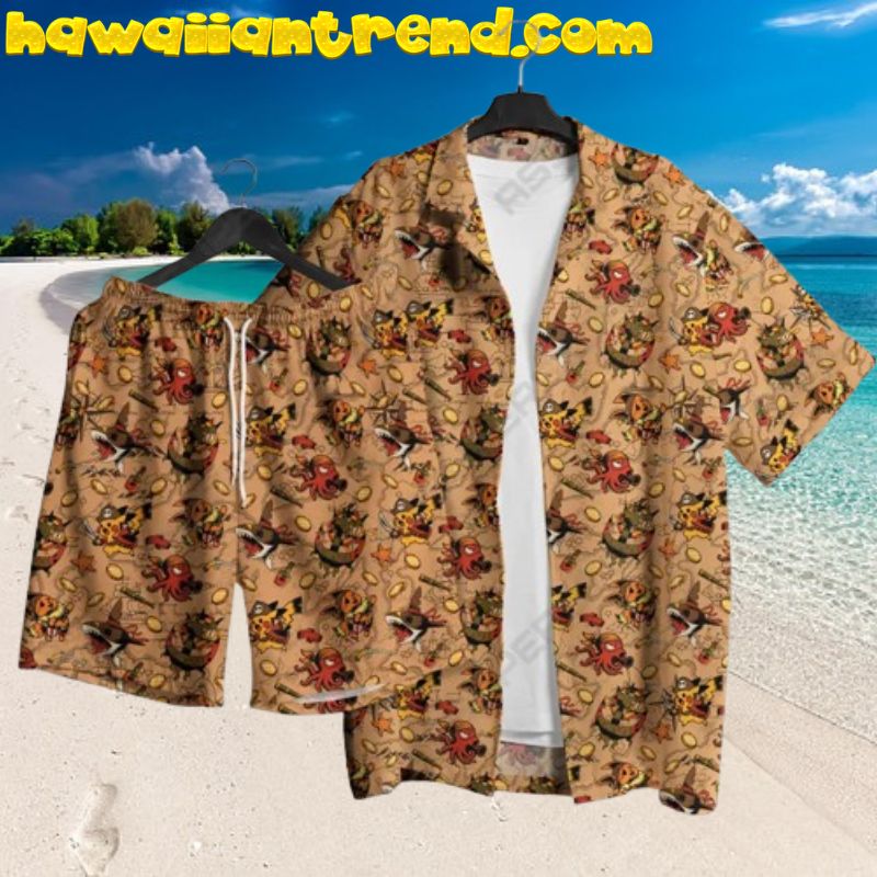 Electric Mouse Octopus Pirate Crew Aloha Hawaiian Shirt And Short